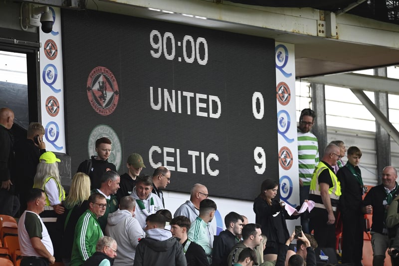 The scoreboard at Tannadice made for grim reading for Dundee United fans as they were left reeling from the club’s worst-ever home defeat. Celtic were relentless and put the Tangerines to the sword with a harsh lesson in clinical finishing. SIX goals were scored in a 20 minute period either side of half-time, with Kyogo and Abada both notching hat-tricks.
