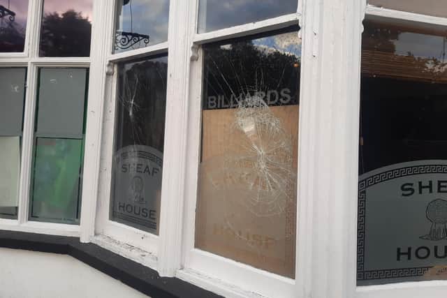 Two windows at the Sheaf House pub on Bramall Lane were smashed as trouble flared outside following the Sheffield United v Birmingham match