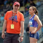 Great Britain's Jessica Ennis-Hill with her now-disgraced coach Toni Minichiello during day one of the Hypo-Meeting at the Mosle Stadion, Gotzis, Austria. Photo by Adam Davy/PA Wire