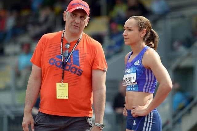 Great Britain's Jessica Ennis-Hill with her now-disgraced coach Toni Minichiello during day one of the Hypo-Meeting at the Mosle Stadion, Gotzis, Austria. Photo by Adam Davy/PA Wire