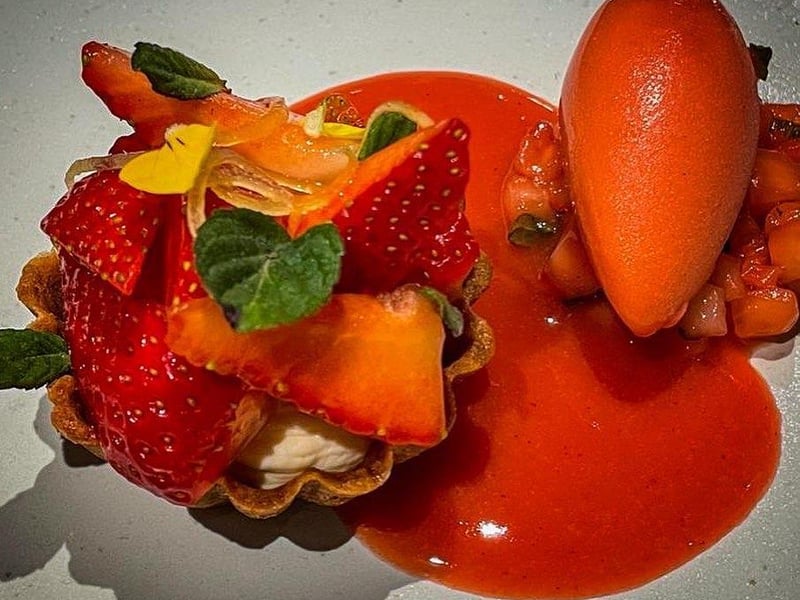 Luke McBratney (Instagram @clapshos.edinburgh) bagged a table at The Kitchin, where he had, among other things, this Blacketyside strawberry tart with clotted cream, wild mint and strawberry sorbet. "It was weird at first and there was a definite sense that we were doing something we should be doing. But once we were at our table, and had our masks off, and were sipping our non alcoholic drinks (including a CosNopolitan) it very quickly felt as relaxed and normal as ever. 
www.thekitchin.com