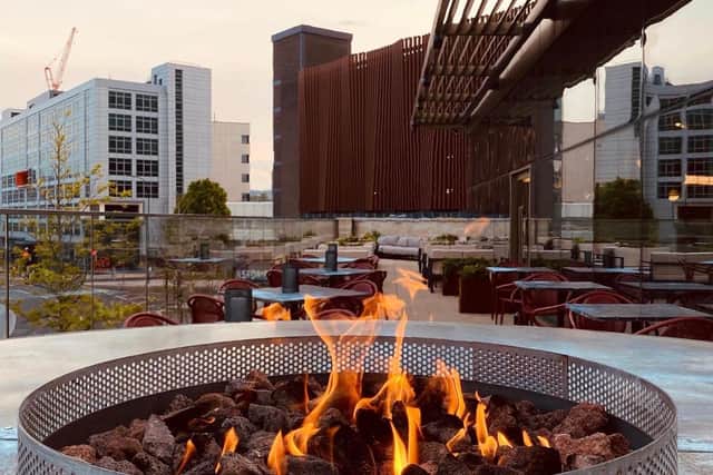 The terrace fire pit at The Furnace bar and restaurant in Sheffield city centre