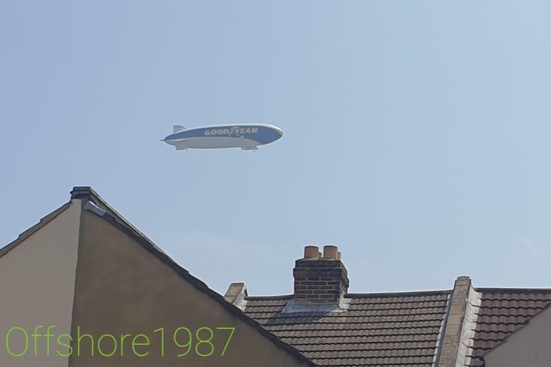 The blimp flying over homes in Portsmouth on Thursday, July 1. Picture: Daniel Irwin