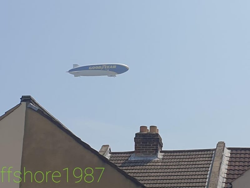 The blimp flying over homes in Portsmouth on Thursday, July 1. Picture: Daniel Irwin