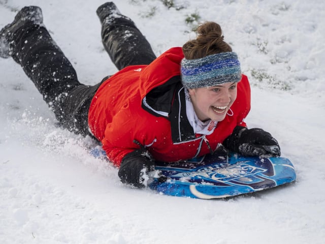 Eva Clark on her sledge at The Braids
