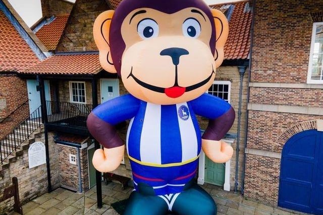 The inflatable appeared ahead of Pools' important play-off semi-final game at Stockport County.