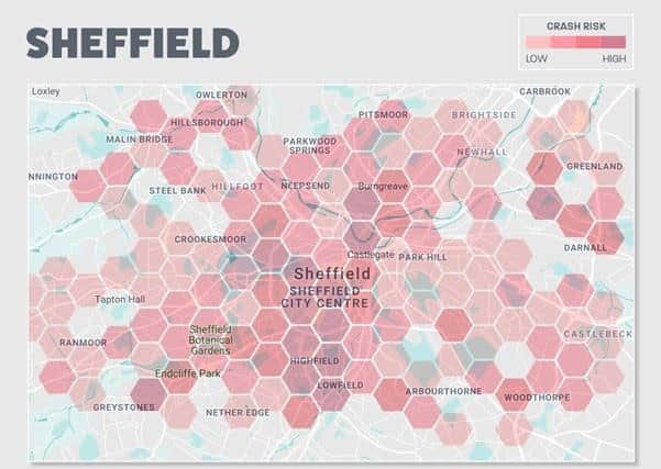 A heat map showing the most dangerous roads in Sheffield (pic: Car Money)
