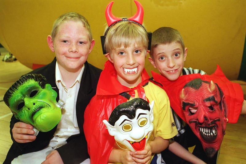 KIds enjoying their half term break at the dome camp halloween party. They are, left to right,10 year old Daniel Wraith from Bessacarr, Thomas Sykes, aged 8 from Fishlake and 9 year old Liam Margison from Doncaster pictured in 1998