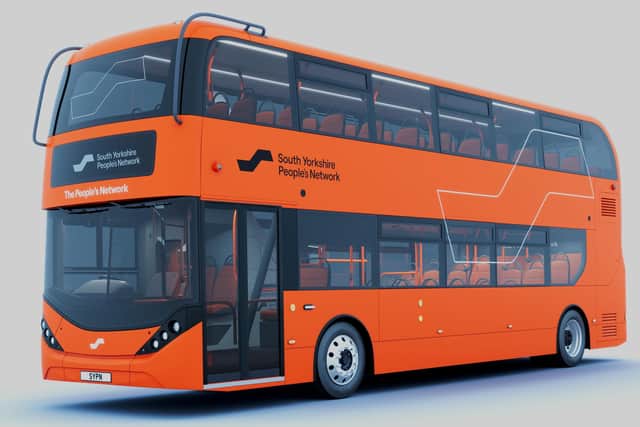 A bus in the rebranded South Yorkshire People's Network colours launched in March 2026. Picture: SYMCA