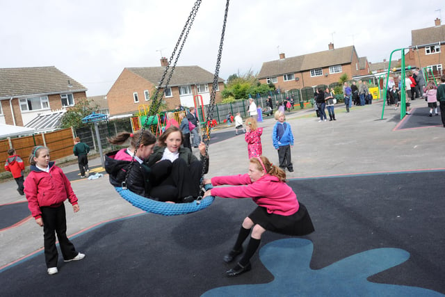 Pupils from St Lukes Primary School  are the first to try out the new park at York Place, Shireoaks, in 2010.