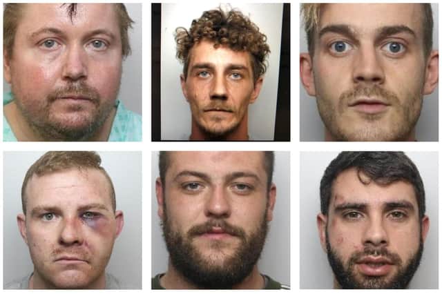 Pictured are booze or drug-fuelled South Yorkshire offenders who have been jailed at Sheffield Crown Court and Lincoln Crown Court after they committed crimes while under the influence of alcohol or illicit substances.