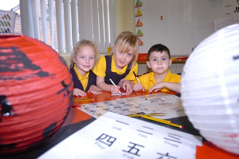 Sarah Martin, Lucy Wright and Luke Elsdon were pictured taking part in a Chinese New Year event at the school 12 years ago.