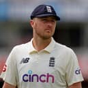 England's Ollie Robinson fields on the fifth day of the first Test cricket match between England and New Zealand at Lord's.