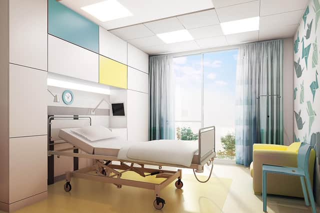 Artistic impression of a single patient bedroom on the new ward.