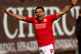 Swindon Town's Tyler Smith, on loan from Sheffield United, celebrates after scoring the winning goal in injury time against Oxford United. (Photo by Getty Images/Getty Images)