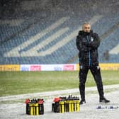 Sheffield Wednesday caretaker boss Neil Thompson on the touch line at a wintry Hillsborough in the Owls' win over Wycombe on Tuesday night. Pic Steve Ellis