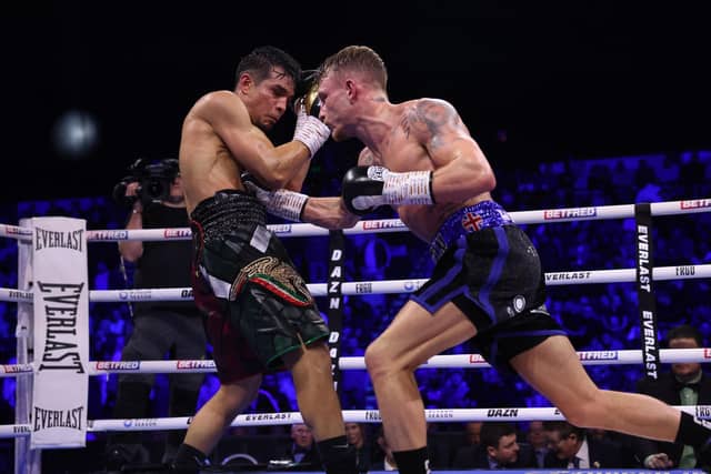 Smith's precise right hook flashing between the elbow guard completely winded Zepeda. Picture: Mark Robinson/Matchroom Boxing