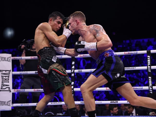 Smith's precise right hook flashing between the elbow guard completely winded Zepeda. Picture: Mark Robinson/Matchroom Boxing