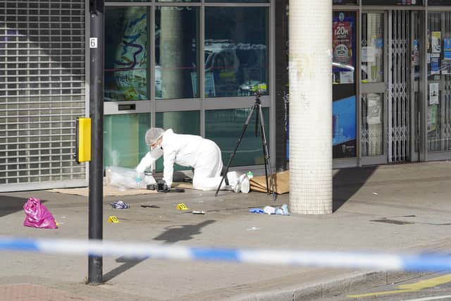 Aftermath of the murder of Reece Radford on Arundel Gate in Sheffield.