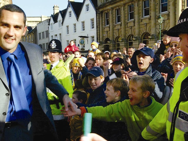 Boss Stuart Watkiss at Stags' promotion reception in Mansfield Market Place.