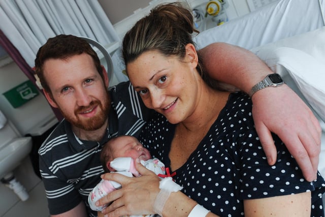 Natalie Wright and Steve Graham from Dronfield with Maggie Florence born 2015 New Years Day at 01:54.