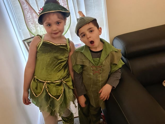 Rozalia age 6 and Roman age 4 as Tinkerbell and Peter Pan for World Book Day.