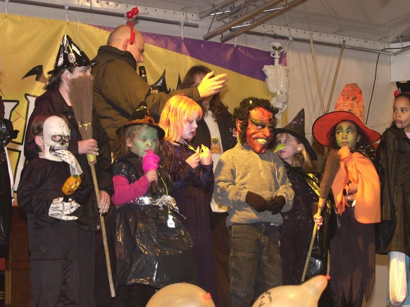 Fancy dress on stage at the Fright Night held in the Sheffield city centre for Halloween, October 31, 2001