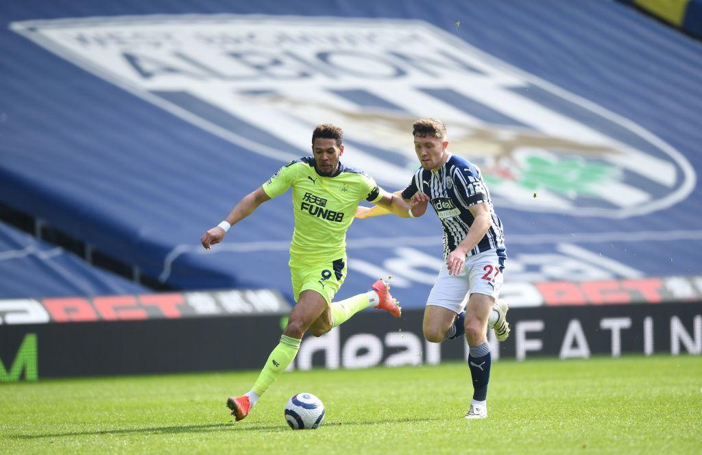 Newcastle United's Brazilian striker Joelinton (L) vies with West Bromwich Albion's Irish defender Dara O'Shea (R) during the English Premier League football match between West Bromwich Albion and Newcastle United at The Hawthorns stadium in West Bromwich, central England, on March 7, 2021.
