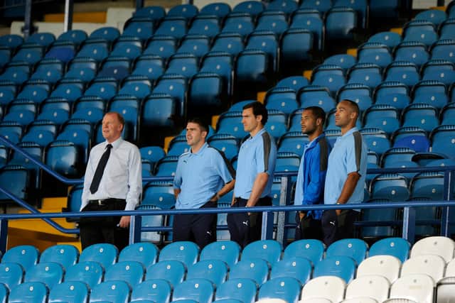 Former Sheffield Wednesday manager Gary Megson takes new signings  Ryan Lowe, Stephen Bywater, David McGoldrick and Chris O'Grady onto the Spion Kop prior to the home at Hillsborough against Exeter City in 2011