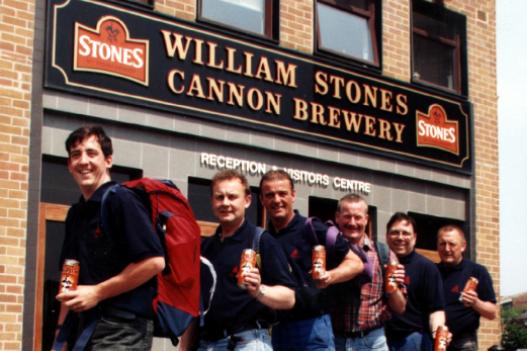 Sponsored walkers going through their paces outside William Stones Cannon Brewery, pictured Paul Howe, front, and other sponsored walkers