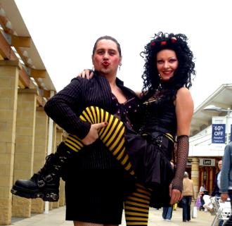 There was a Halloween Fair at Doncaster Lakeside Village in 2006. Here are two staff members dressed up as Rocky Horror characters. Zara Walker of Bentley and Vaughn Tibble of Barnsley.