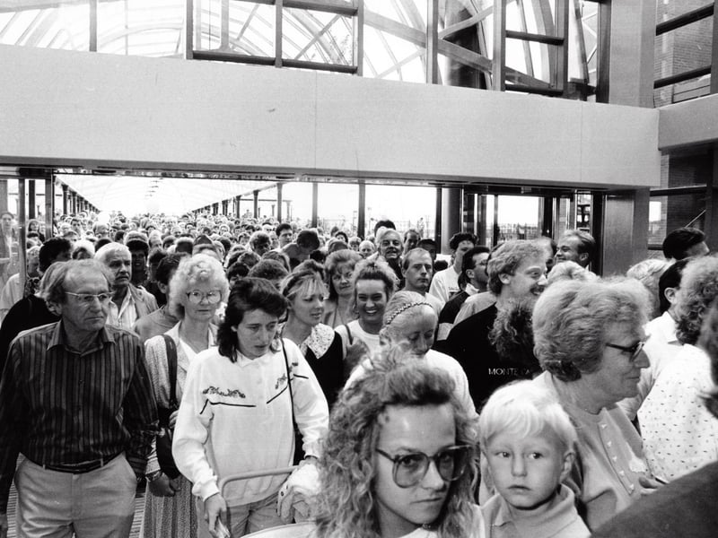The crowds pour in to the Meadowhall Shopping Centre on its opening day on September 4, 1990