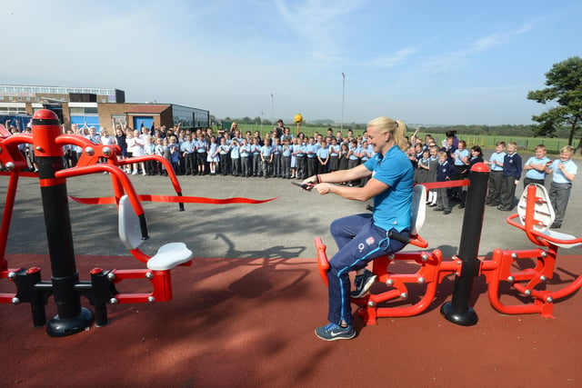 England Women's Rugby World Cup Winner Tamara Taylor cuts the ribbon to officially open the new playground gym equipment at Seaburn Dene Primary School, in 2014. Were you there for the big occasion?