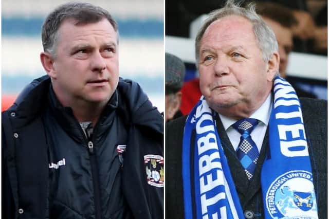 Coventry boss Mark Robins, left, and Peterborough director of football Barry Fry.