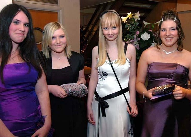 Kelly Podmore, Zoe Bailey, Amy Carrington and Daniella Sykes at the Wisewood School prom on June 24, 2008