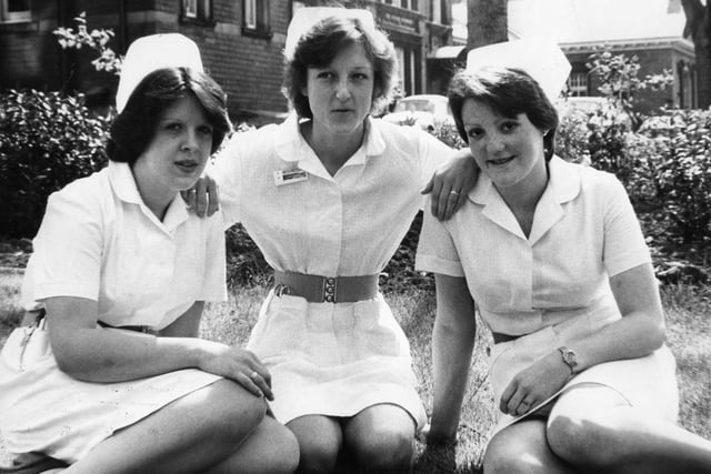 These trainee nurses at South Shields General Hospital were pictured taking a break in May 1976. They are  left to right: Ruth Willis, 19; Jacqueline Hutchinson, 20; Elizabeth Charlton, 20.