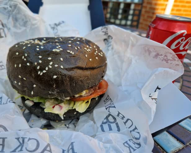 I tried the Walnut Burger, priced at £10.50. The crushed walnut and beef patty comes inside a black brioche bun, given its colour from charcoal, and a dusting of sesame seeds.