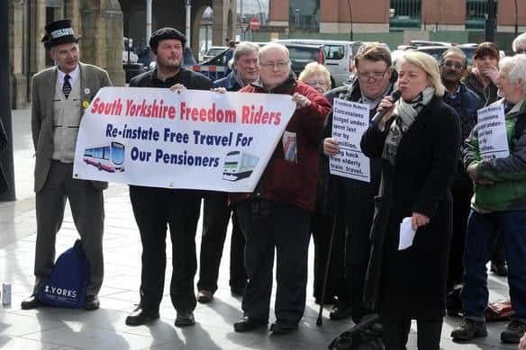 South Yorkshire Freedom Riders at a demonstration outside Sheffield railway station.