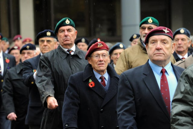 The Remembrance Sunday service held in The Guildhall Square Portsmouth followed by wreath laying at The Cenotaph and The World War Two Memorial 2010.
War veterans leave The Remembrance Sunday Service. Picture: Malcolm Wells (103698-7588)