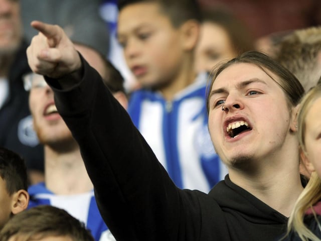 A Sheffield Wednesday fan makes his point at Oakwell in October 2013