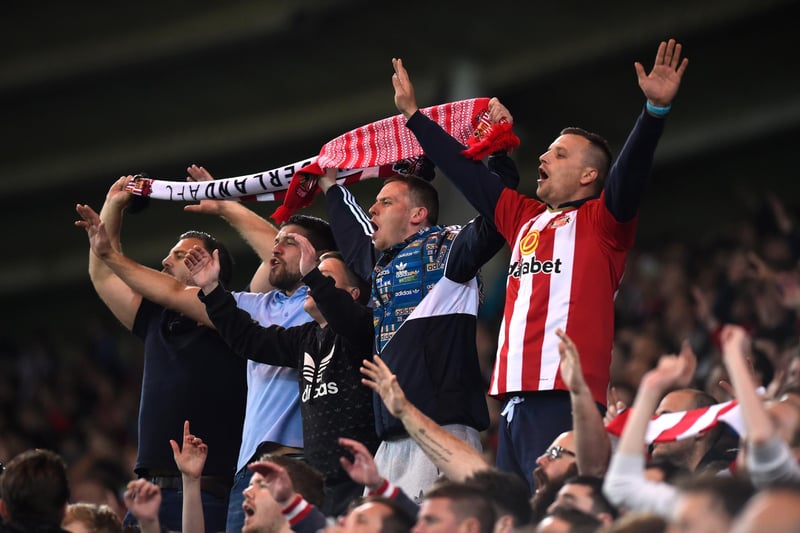 Sunderland fans celebrate during the Barclays Premier League match between Sunderland and Everton at the Stadium of Light.