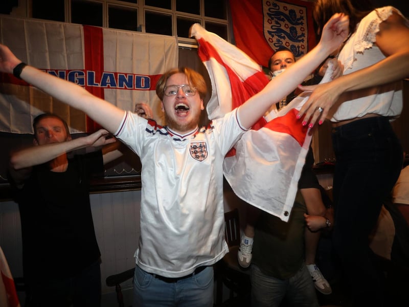 England fans pictured at the Artillery Arms in Portsmouth, UK, watching England play on TV in the Semi-finals at Wembley. Pictured are fans enjoying the night. Picture: Sam Stephenson