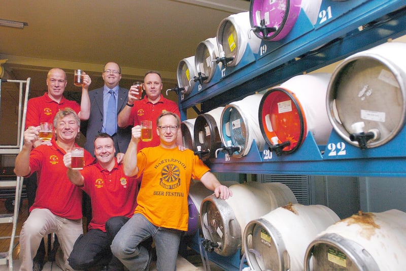 Lots of brews were on sale in this view of the festival from 13 years ago. Pictured with the barrels were, standing left to right, Gavin Spaldin, Andrew Henderson and Kevin Braithwaite, with Colin Jones, Allan Wise, and Derek Wheatley all kneeling.