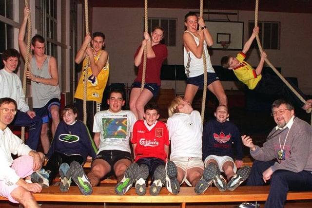 Athletic club gather in Hall Cross school gym in 1998.