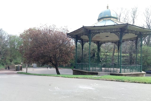 An empty bandstand in Roker Park.