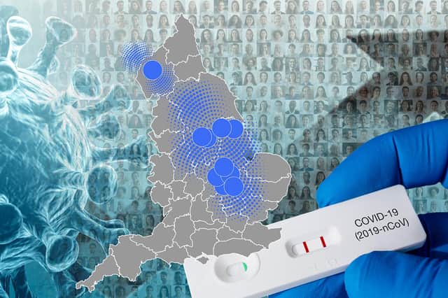Covid positivity rates are highest in Yorkshire and the East Midlands - but which areas are worst affected? (Graphic: Mark Hall / JPI)