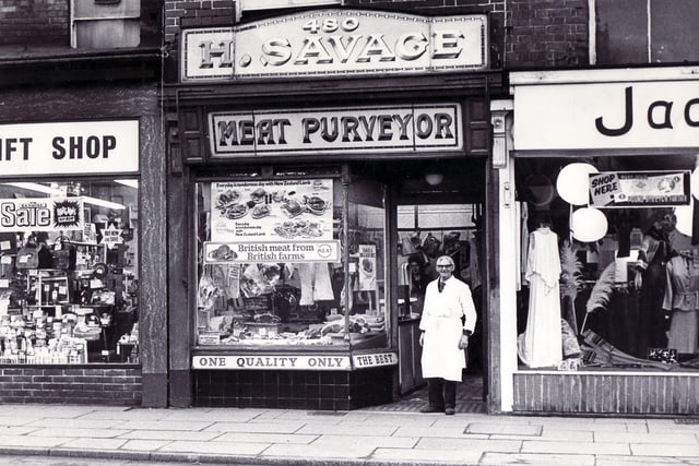 H Savage, Meat Purveyor, Heeley Bottom, pictured in1977