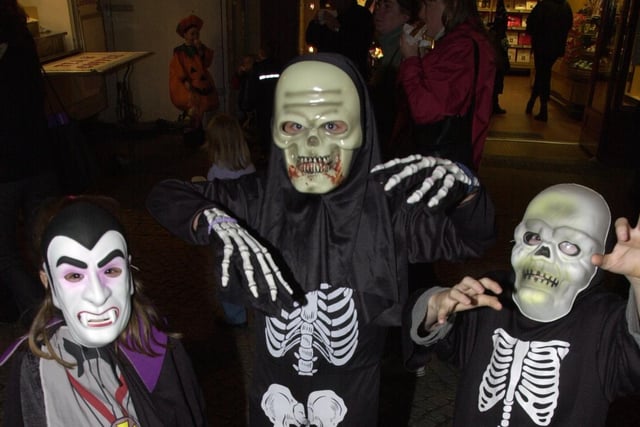 Pictured  at the Fright Night held in the Sheffield City centre for Halloween in 2001 were LtoR are, Rose Ulldemolins, Thomas Burniston, and George Ulldemolins.