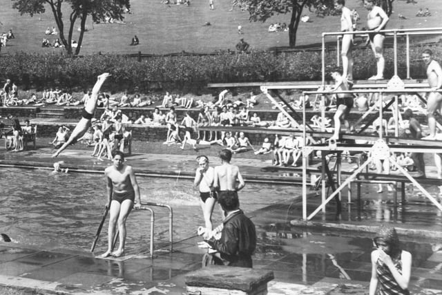 Swimmers at Longley Park swimming pool,  Sheffield, April 4 1979