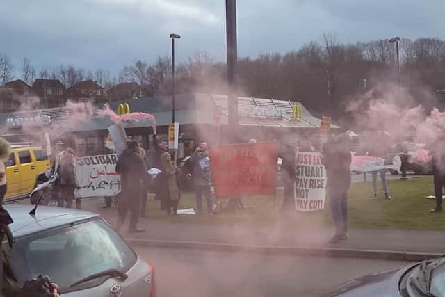 ‘Several dozen’ customers were turned away from the site on Archer Road after couriers working for Stuart Delivery - a sub contractor to Just Eat - blocked the road, set off pink smoke canisters, hooted car horns and chanted ‘Just Eat, Stuart you can’t hide…’